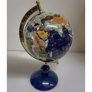 Lapis Lazuli Globe  11" Inlaid with Semi-Precious Gemstones